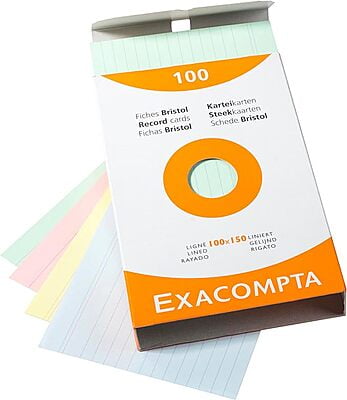 Exacompta Premium Index Cards, Lined, 205gsm Clairefontaine Bristol Paper, Pack of 100 cards in a Box