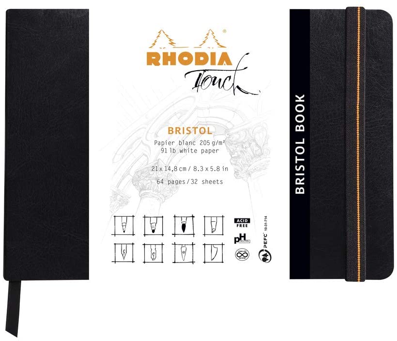 RHODIA TOUCH PREMIUM BRISTOL PAPER SKETCHBOOK, 205GSM, LANDSCAPE, 32  SHEETS, A5