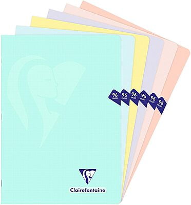 Clairefontaine MIMESYS PASTEL Stapled Notebooks, 90gsm, 96 pages, Set of 6 Pastel Colors