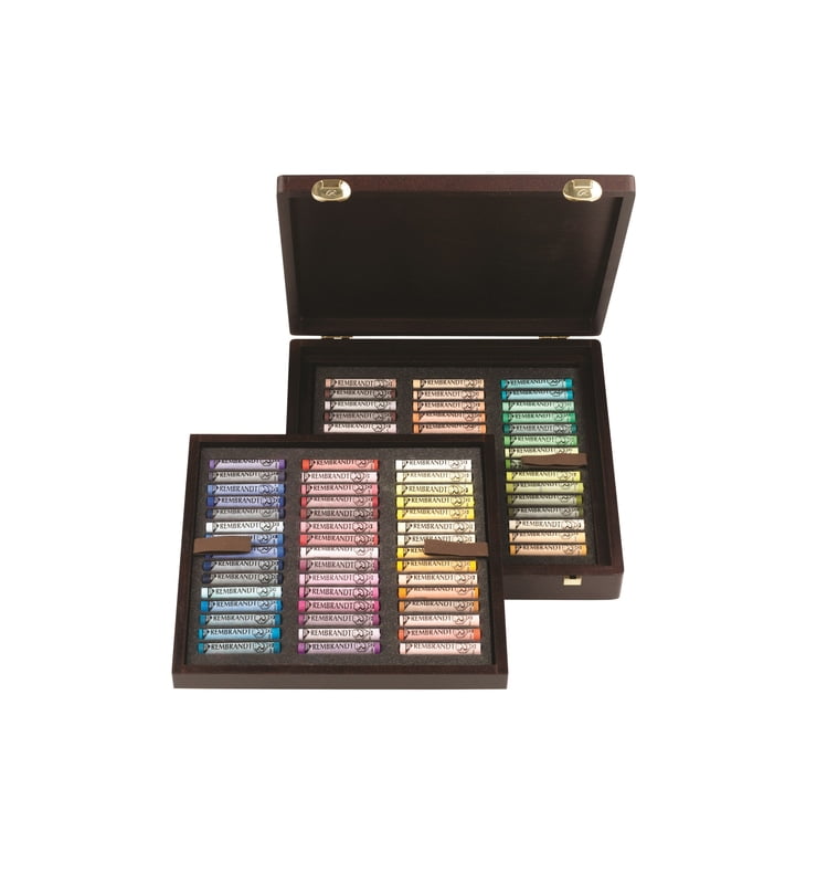 ROYAL TALENS REMBRANDT SOFT PASTEL SET, FULL PASTELS, SET OF 90 PORTRAIT COLORS IN WOODEN TRAVEL CASE