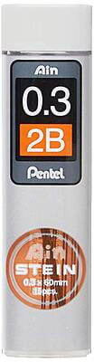 PENTEL AIN STEIN HI-POLYMER LEADS, 0.3MM, 1 TUBE 0F 15 LEADS, 2B