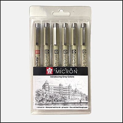 SAKURA PIGMA MICRON PENS SET OF 6 LIGHT COOL GREY COLOR SET