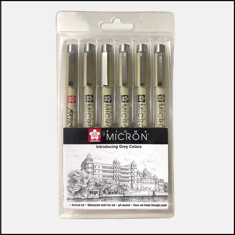 SAKURA PIGMA MICRON PENS SET OF 6 LIGHT COOL GREY COLOR SET SAKURA PIGMA MICRON PENS SET OF 6 LIGHT COOL GREY COLOR SET