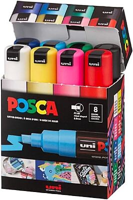 PC8K8C MITSUBISHI UNI POSCA MARKER SET, 8K, 8 ASSORTED COLORS