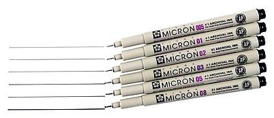 SAKURA PIGMA MICRON FINELINER PENS, CLASSIC SET OF 6 ASSORTED NIB SIZES, BLACK