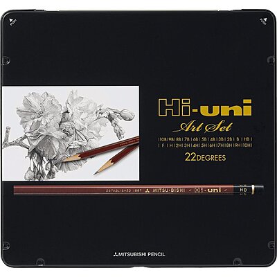 MITSUBISHI UNI HI UNI ARTISTS' GRAPHITE PENCIL, SET OF 22 ASSORTED GRAPHITE PENCILS