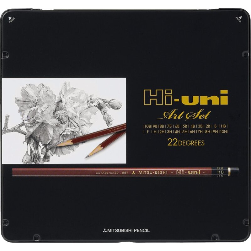 MITSUBISHI UNI HI UNI ARTISTS' GRAPHITE PENCIL, SET OF 22 ASSORTED GRAPHITE PENCILS
