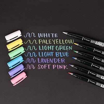Tombow Fudenosuke Brush Pen, Soft tip, Set of 6 Pastel Colors