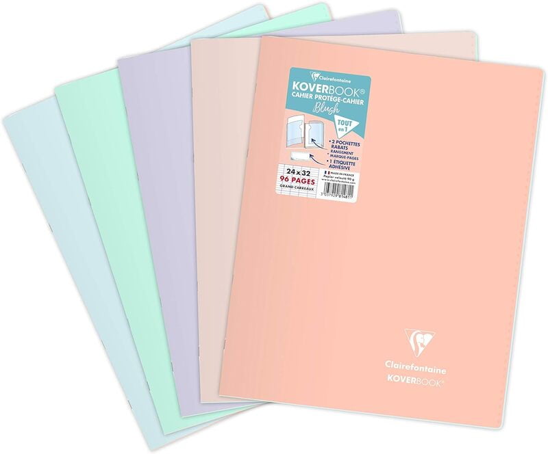 Clairefontaine KOVERBOOK Blush Pastel Color Stapled Notebooks, 90gsm, 96 pages, Lined