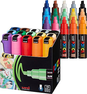 PC8K15C MITSUBISHI UNI POSCA MARKER SET, 8K, 15 ASSORTED COLORS
