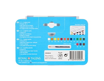 ROYAL TALENS VAN GOGH WATERCOLOR PAN SET, SET OF 12+3 ASSORTED COLORS
