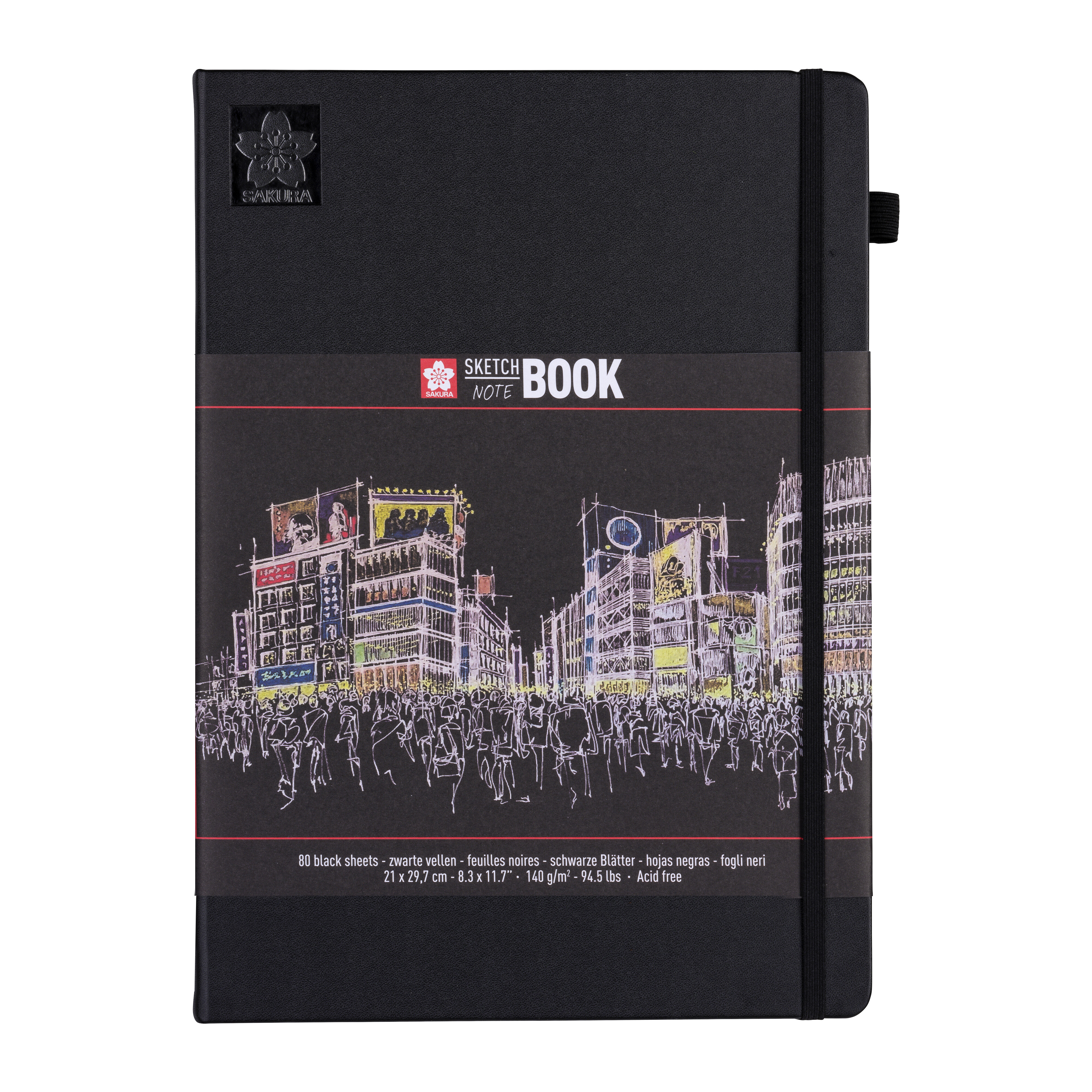 SAKURA HARDBOUND SKETCHBOOK, 140GSM BLACK PAPER, 160 PAGES