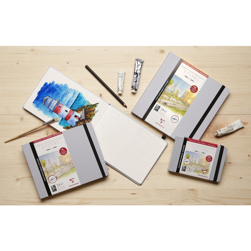 CLAIREFONTAINE ETIVAL 100% CELLULOSE SEWN WATERCOLOUR JOURNAL, 300GSM, COLD PRESSED