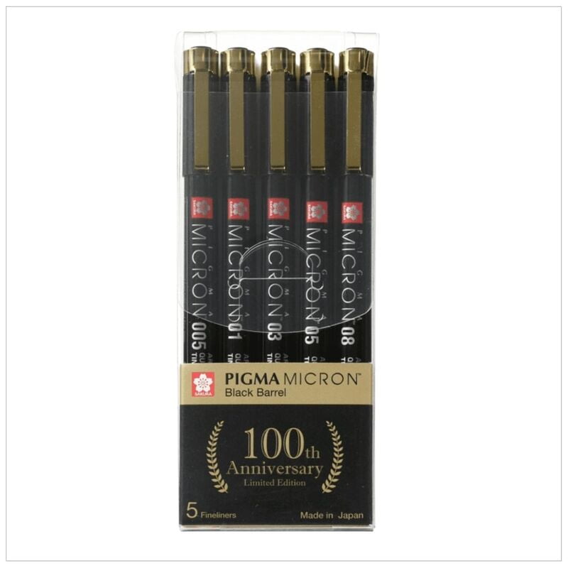 SAKURA PIGMA MICRON BLACK BARREL ANNIVERSARY ADDITION FINELINER SET OF 5 SAKURA PIGMA MICRON BLACK BARREL ANNIVERSARY ADDITION FINELINER SET OF 5