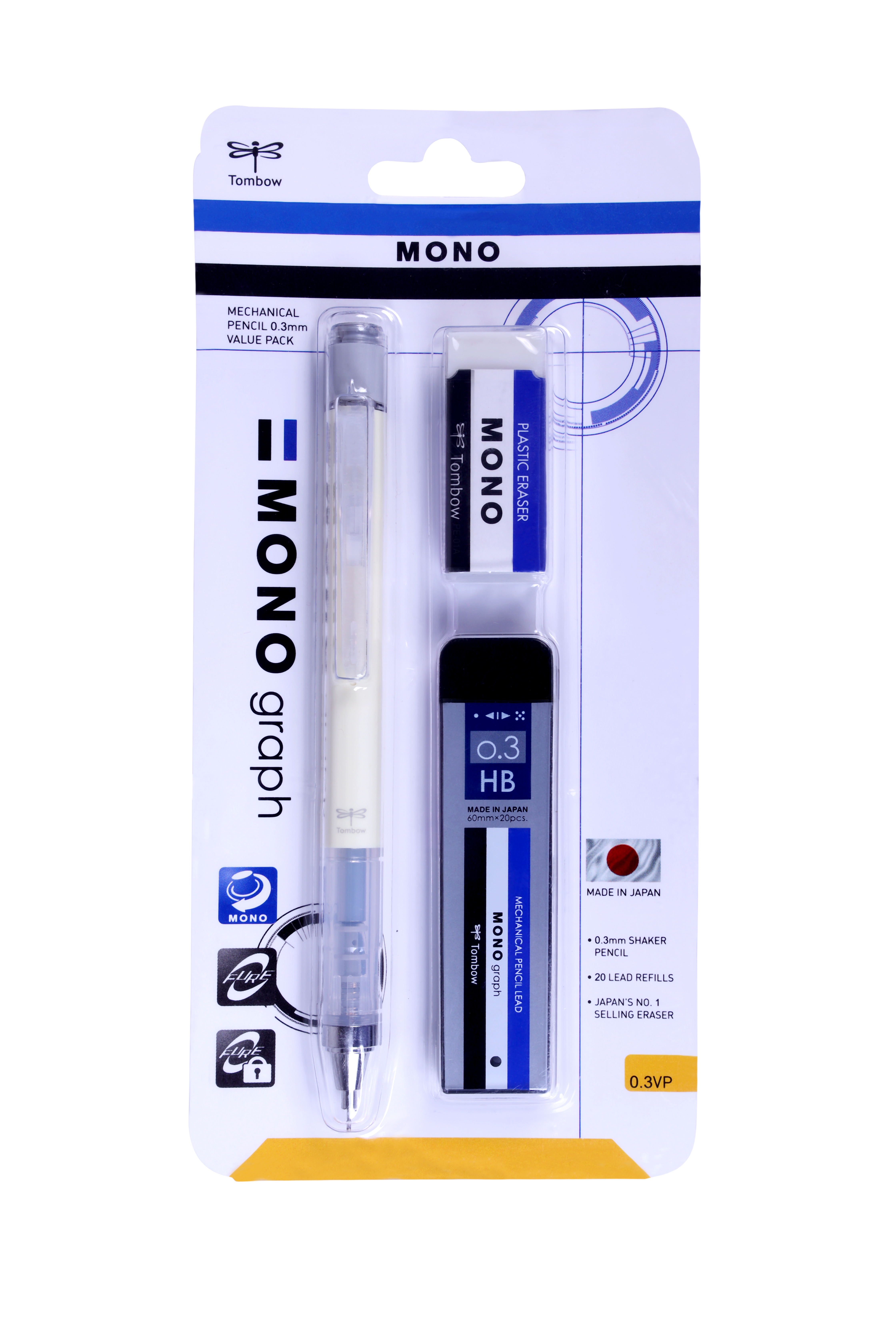 TOMBOW  MECHANICAL PENCIL MONO GRAPH PASTEL,0.3MM, CREAM YELLOW, VALUE PACK