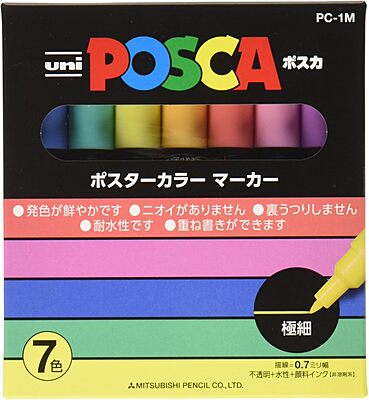 PC1M7C MITSUBISHI UNI POSCA MARKER SET, 1M, 7 ASSORTED COLORS