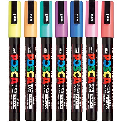 PC3M7C MITSUBISHI UNI POSCA MARKER SET, 3M, 7 ASSORTED COLORS