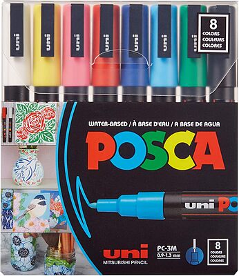 PC3M8C MITSUBISHI UNI POSCA MARKER SET, 3M, 8 ASSORTED COLORS