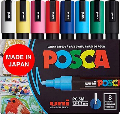 PC5M8C MITSUBISHI UNI POSCA MARKER SET, 5M, 8 ASSORTED COLORS
