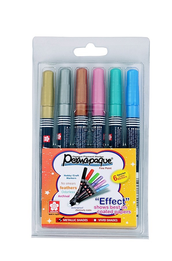 SAKURA PERMAPAQUE OPAQUE PIGMENT MARKERS, SET OF 6 ASSORTED METALLIC COLORS