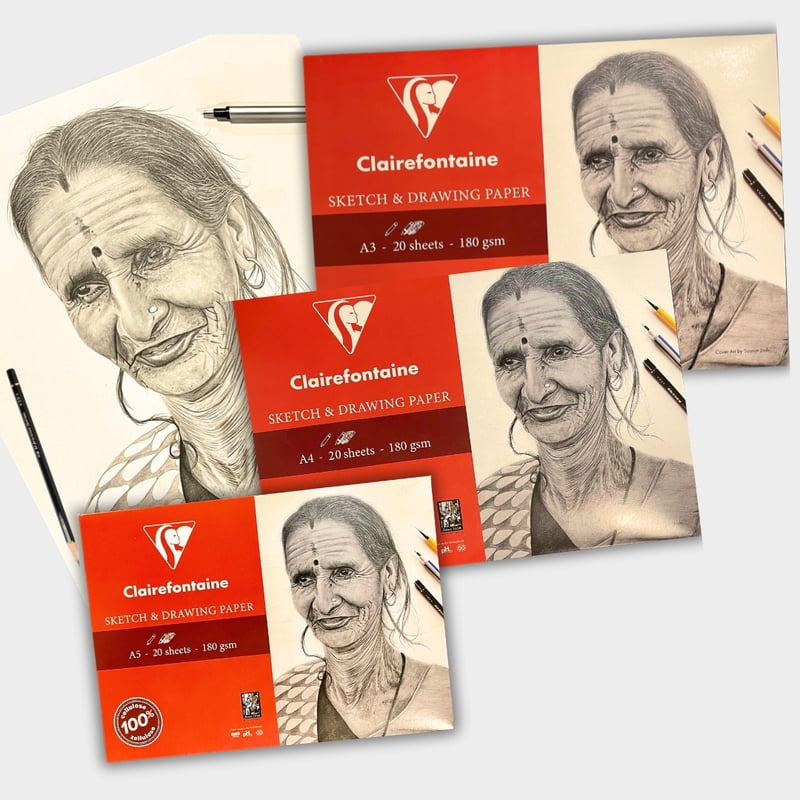 Clairefontaine Sketch & Drawing Paper Wallet, 180 GSM Clairefontaine Sketch & Drawing Paper Wallet, 180 GSM