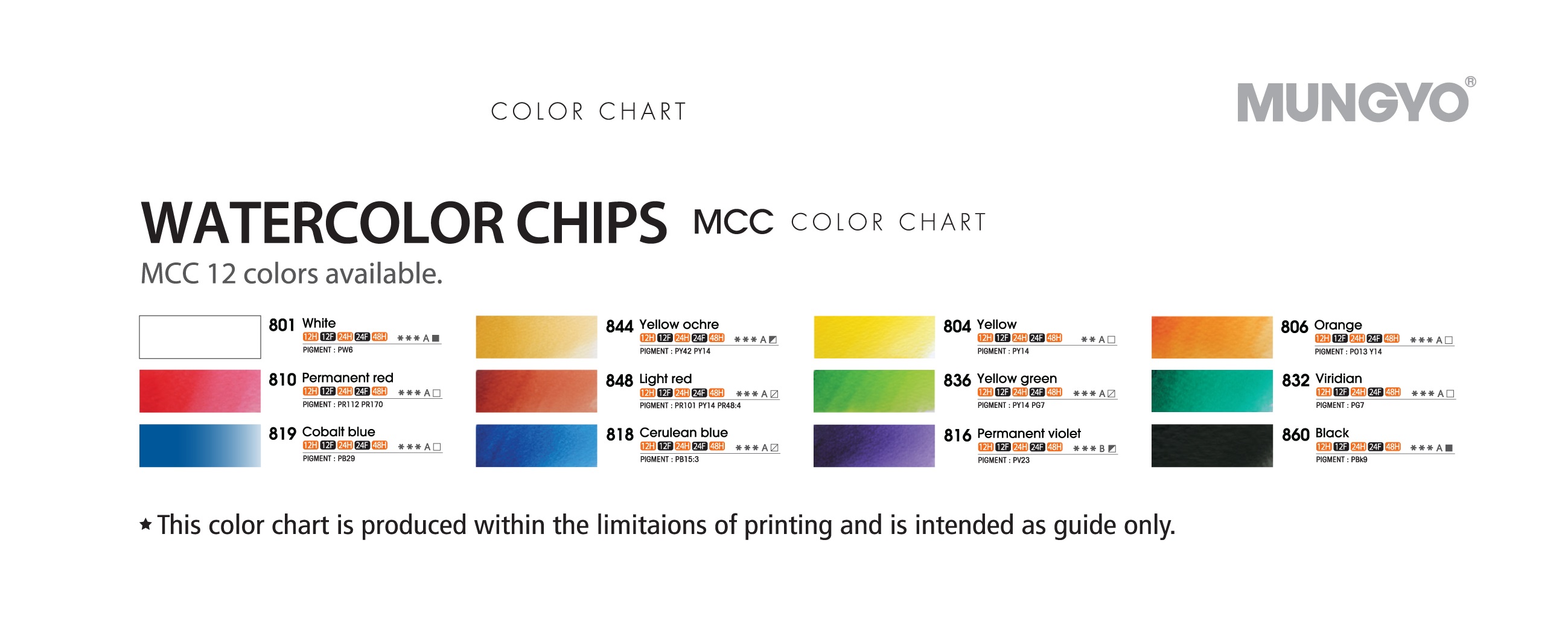 MUNGYO WATERCOLOR CHIP SET, SET OF 12 ASSORTED COLORS