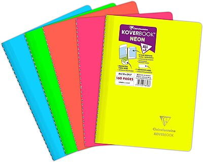 Clairefontaine KOVERBOOK NEON Wirebound Notebooks, 90gsm, 96 pages, Set of 5 Neon Colors