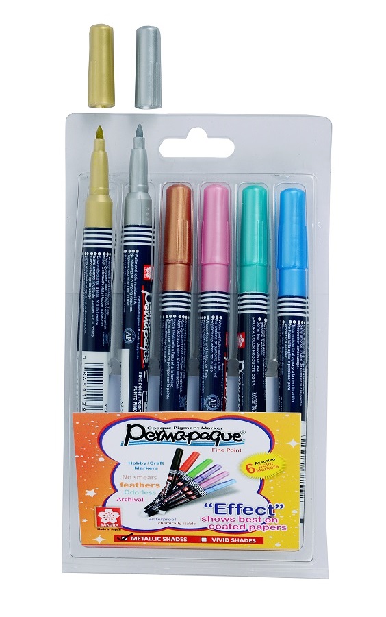 SAKURA PERMAPAQUE OPAQUE PIGMENT MARKERS, SET OF 6 ASSORTED METALLIC COLORS